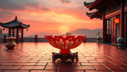 Experience a relaxing summer travel vacation at the Temple of Heaven featuring a sunrise view of the bridge and sea as the morning sun illuminates the nature landscape and city coast