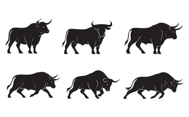 Fototapeta premium Bull and Cow Silhouette Set