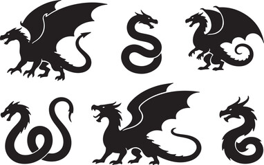 Fototapeta premium Dragon and Snake Silhouette Set