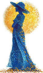 Girl in a dress with a scarf illustration isolated on transparent background