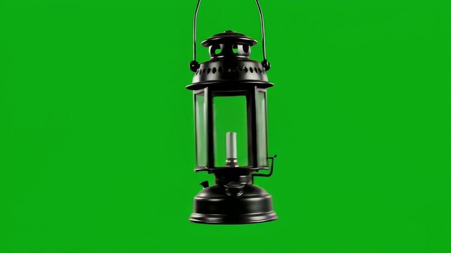 Vintage Kerosene Lantern Rotating on Green Screen Background for Compositing.