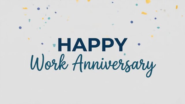 Happy Work Anniversary card with confetti, congratulatory message for employees, celebrating employee milestone
