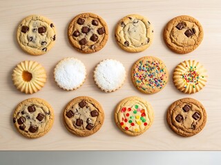 Assorted Gourmet Cookies Freshly Baked on a Light Wooden Surface