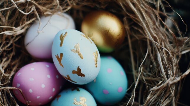Colorful Easter Eggs in a Nest for Celebration