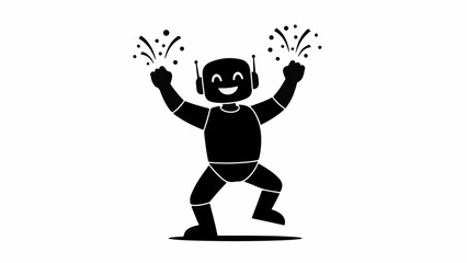 Fototapeta premium Happy robot celebrating with fireworks, conveying joy and achievement.