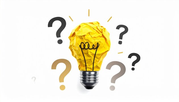 Crumpled yellow paper light bulb representing creative idea and innovation concept - Powered by Adobe