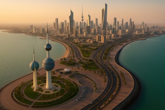 Kuwait City skyline at sunset