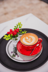 A cup of coffee with foam