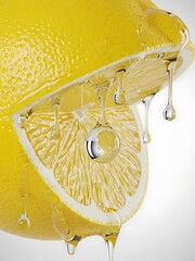 Exquisite lemon segment with dripping juice offers a refreshing moment