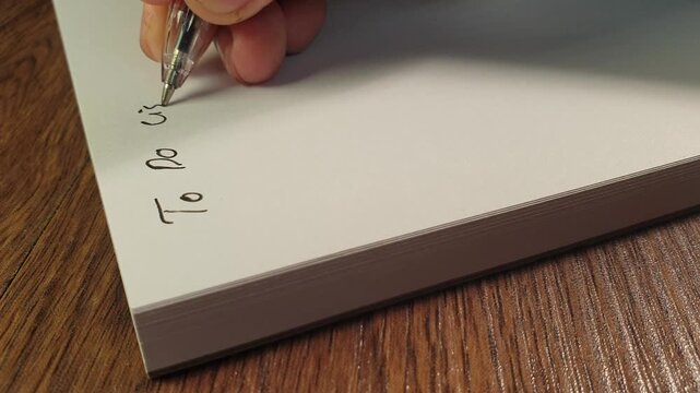Pen writing a fresh to-do list on blank paper, symbolizing planning, organization, time management, productivity preparation, and setting daily priorities.