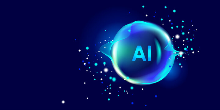 Illustration of abstract stream, AI brain concept. Artificial intelligence. Big data, technology, AI, data transfer, data flow, large language model, generative AI, LLM, NLP. NLG	