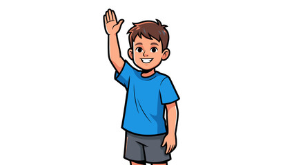 Fototapeta premium Happy Young Boy Waving Hand Greeting Friendly Gesture.