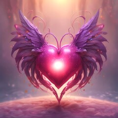 Magical Valentine heart with fairy wings, dreamy romantic mood, soft lighting