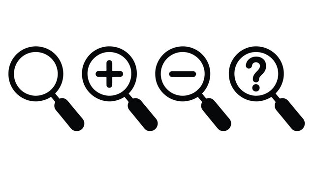 Magnifying glass with different symbols inside plus minus