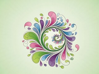 Whimsical multicolored ornamental spiral design element on light green
