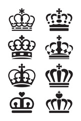 Fototapeta premium Black silhouettes of various royal crowns with crosses and hearts