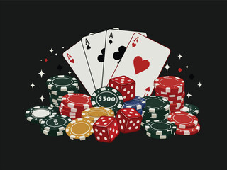 Obraz premium Poker Chips and Playing Cards Casino Game Illustration