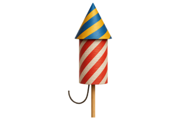 Striped Firework Rocket Isolated on Transparent Background