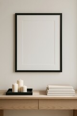 Fototapeta premium Minimalist decor with candles and frame.