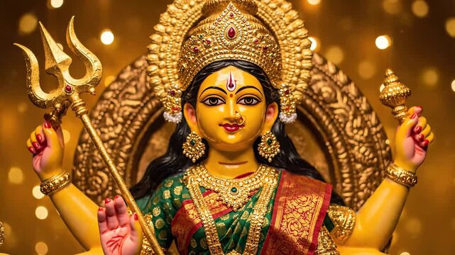 Majestic Goddess Durga Idol Hindu Festival Gold Decoration