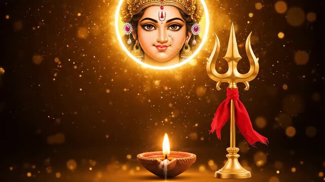 Goddess Durga Mata Golden Trishul Diya Navratri Diwali Puja Festival Background