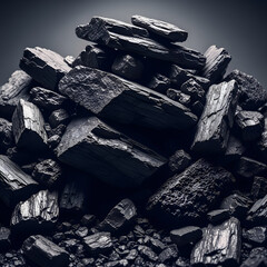 Pile of Charcoal Chunks and Fragments in Various Sizes and Shapes with Dark Gray Tones and Textures