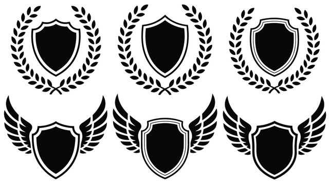 Black shield with laurel wreaths and wings white