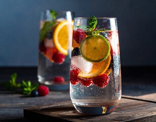 cocktail with ice and lime