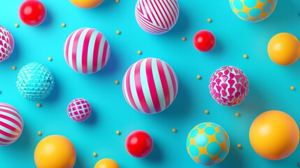 Fototapeta premium Bright Colorful Spheres on Cyan Background — Modern Playful Ball Decor for Party and Design