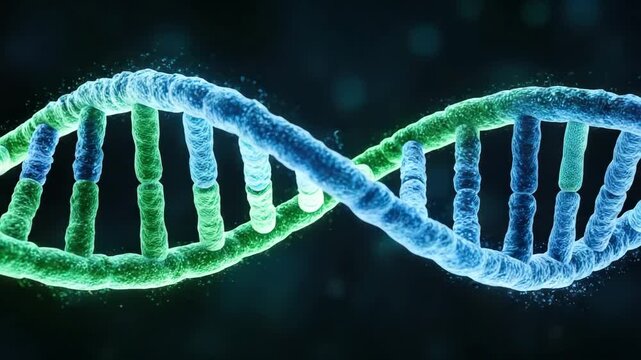 Abstract DNA Helix Structure in Blue and Green Isolated on Transparent Background for Scientific and Medical Illustrations