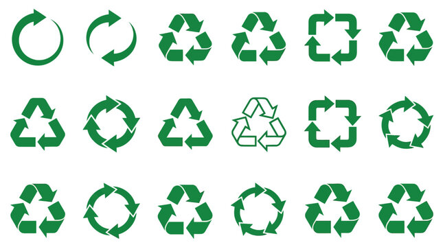 Green recycling symbols white arrows recycle