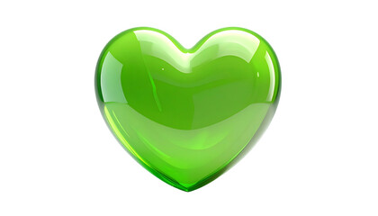 A glossy, transparent, vibrant green heart floats against a stark black background