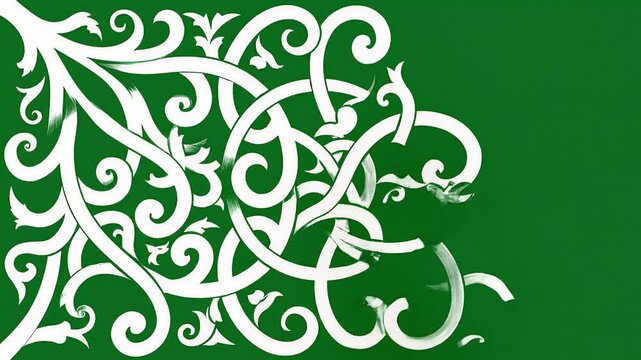 Elegant White Floral Design on Green Background Animation Loop.