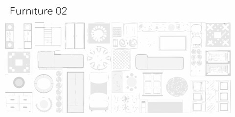 Fototapeta premium An assortment of furniture top down blueprints in a grayscale layout