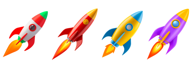Cartoon rocket 3D design isolated on transparent background