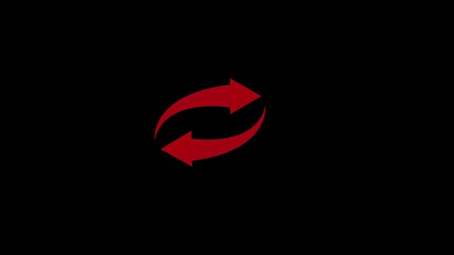 Tow red Circle arrow, refresh and reload icon animation with loading progress on black background.