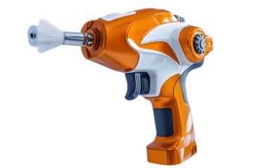 Orange and white electric drill isolated on white background
