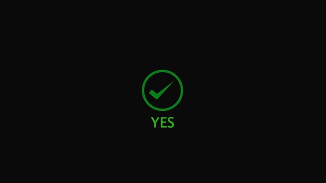 Animated pop-up green check mark and red cross X symbol on a transparent background. A checkmark in and out motion graphics animation. Video footage of yes or no, true or false with alpha channel