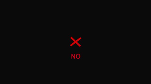 Animated pop-up green check mark and red cross X symbol on a transparent background. A checkmark in and out motion graphics animation. Video footage of yes or no, true or false with alpha channel