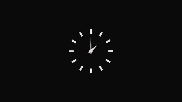 12 hours clock dial loop, twenty-four hours time lapse animation. Twelve hours clock run, moving time arrows. Hours appear on a black background