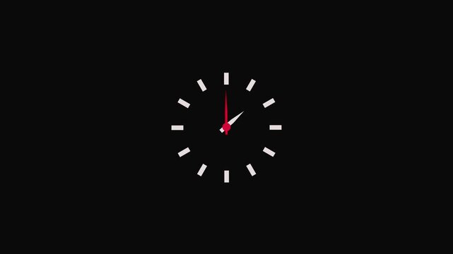 12 hours clock dial loop, twenty-four hours time lapse animation. Twelve hours clock run, moving time arrows. Hours appear on a black background