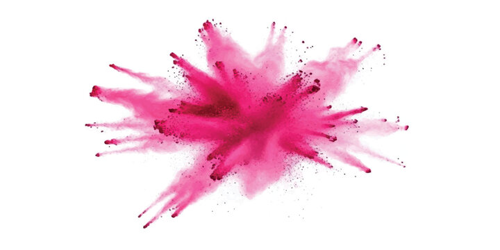 A dynamic burst of vibrant pink color powder exploding against a clean white background