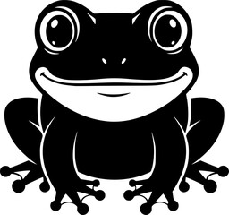 Fototapeta premium Cute frog cartoon character with big round eyes and happy smiling face for children mascot – Black and White Vector Illustration