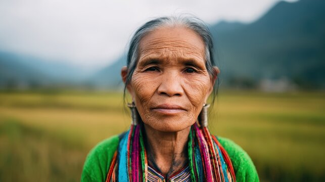 Old woman with traditional clothing in rural area of Sik Jackie Uy during the day