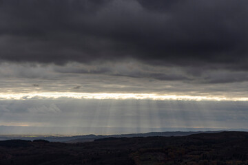 The sky is dark and cloudy