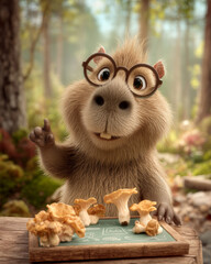 Capybara wearing glasses talks about chanterelle mushrooms