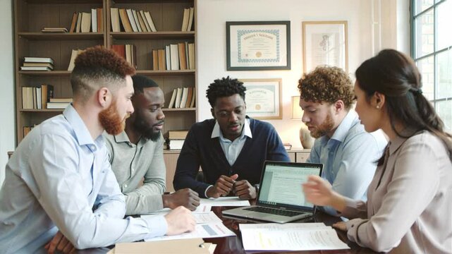 Diverse Group of College Faculty Staff Working Together to Solve Big Problem, Diversity Equity and Inclusion