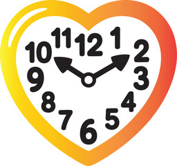 A black and white icon depicting a clock inside a heart shape showing the time