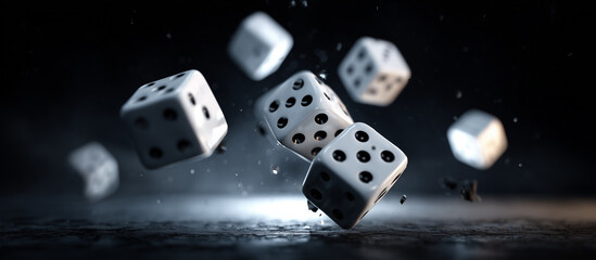 white cube dice floating in dark background