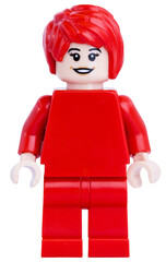 Naklejka premium Dortmund - Deutschland 19. Januar 2026 - Lego Minifigure eine Frau ganz in rot gekleidet